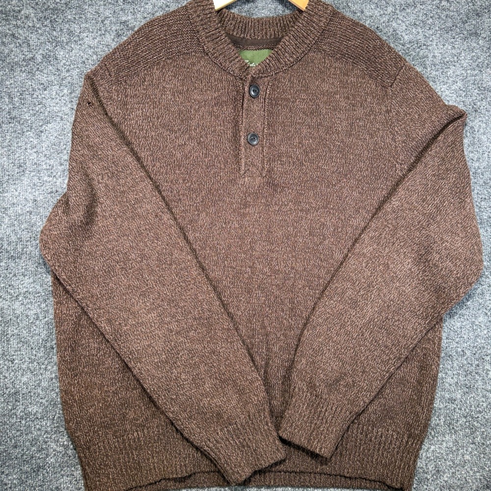 Eddie Bauer Henley Sweater Mens XXL Brown Marled 100%‎ Cotton Pullover 2408
